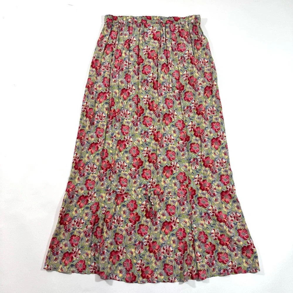 Flax Two Piece Skirt Set Pink Floral Linen Top Maxi Skirt - Picture 5 of 11